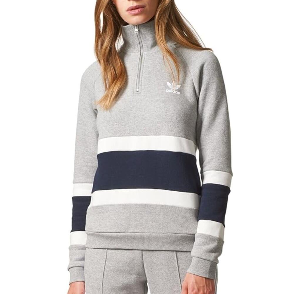 Adidas Originals Sudadera Trefoil Color Block Gray Black Half Zip Pullover XS